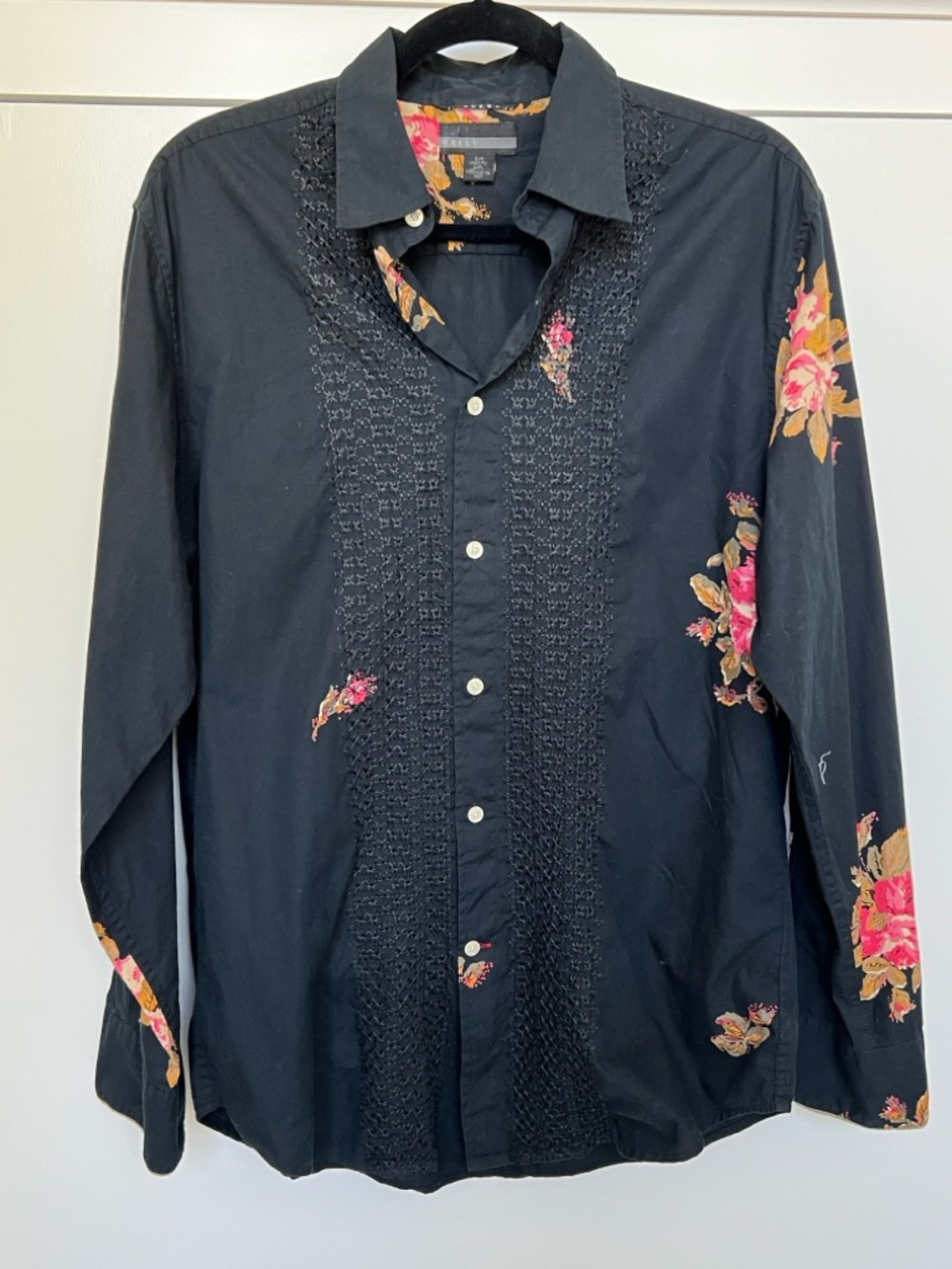 Guess Black Floral Accent Button-Up Shirt - Picture 2 of 4